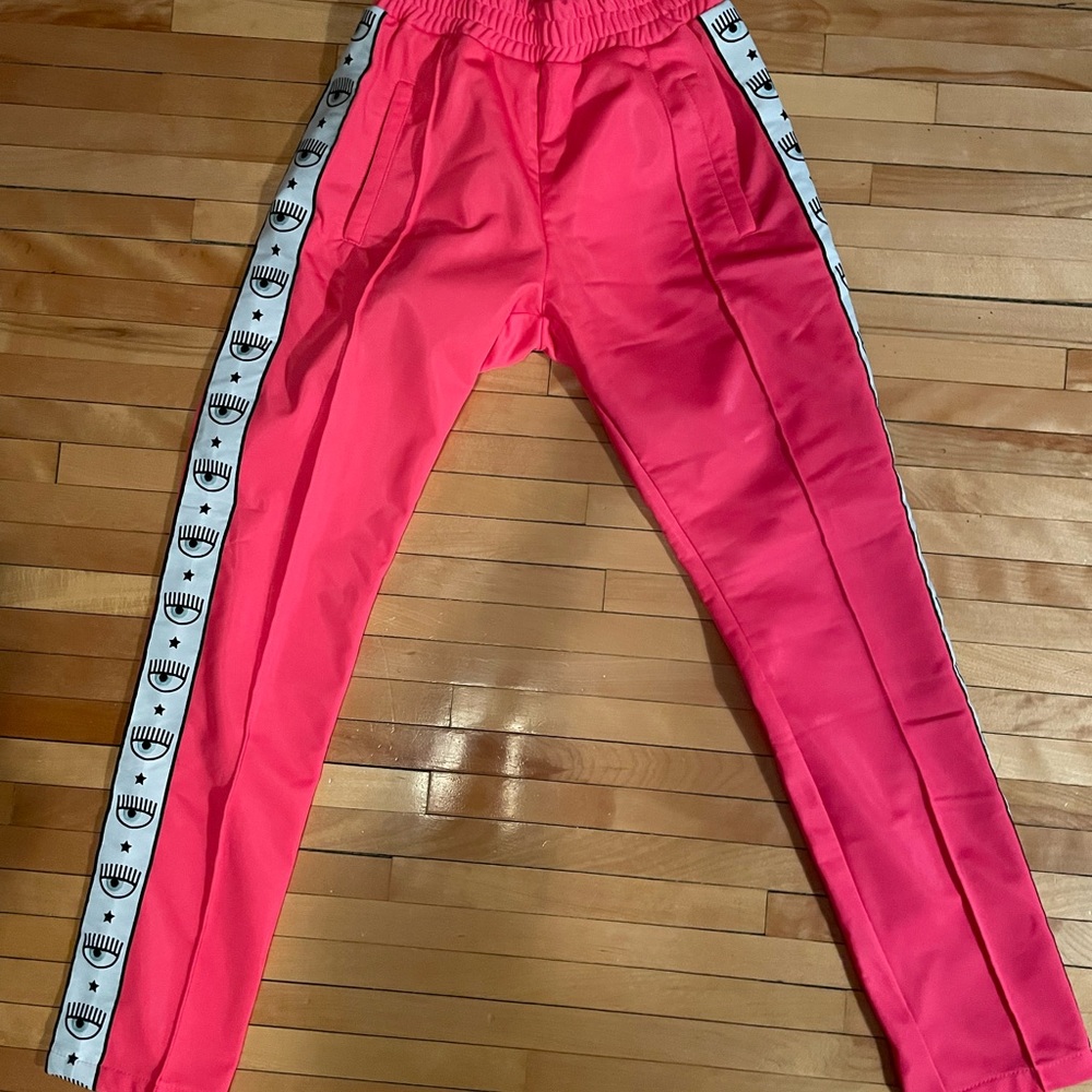 Chiara Ferragni Hot Pink Track Pants with Eye Logo Tape